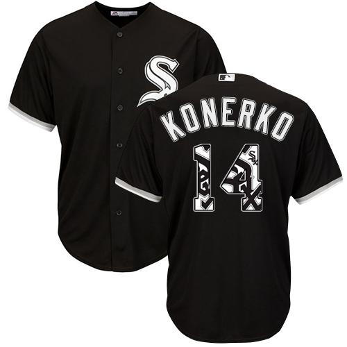 White Sox #14 Paul Konerko Black Team Logo Fashion Stitched MLB Jersey - Click Image to Close